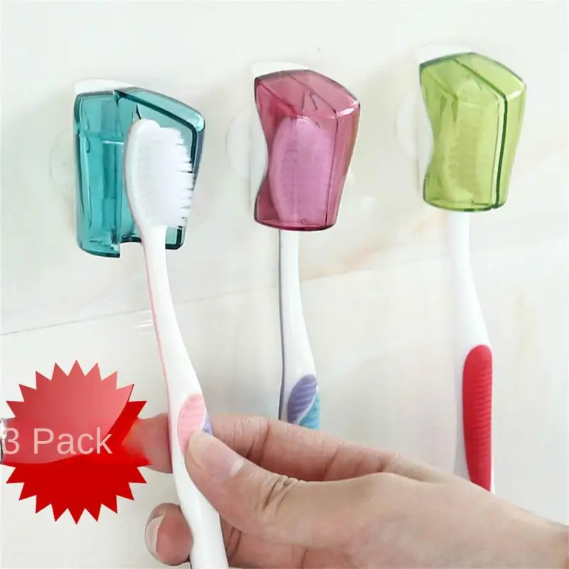 

3Pc Bathroom Toothbrush Holder Creative Suction Cups Toothbrush Dust Covers 3 Color Wall Mount Toothbrush Rack Bathroom Tools