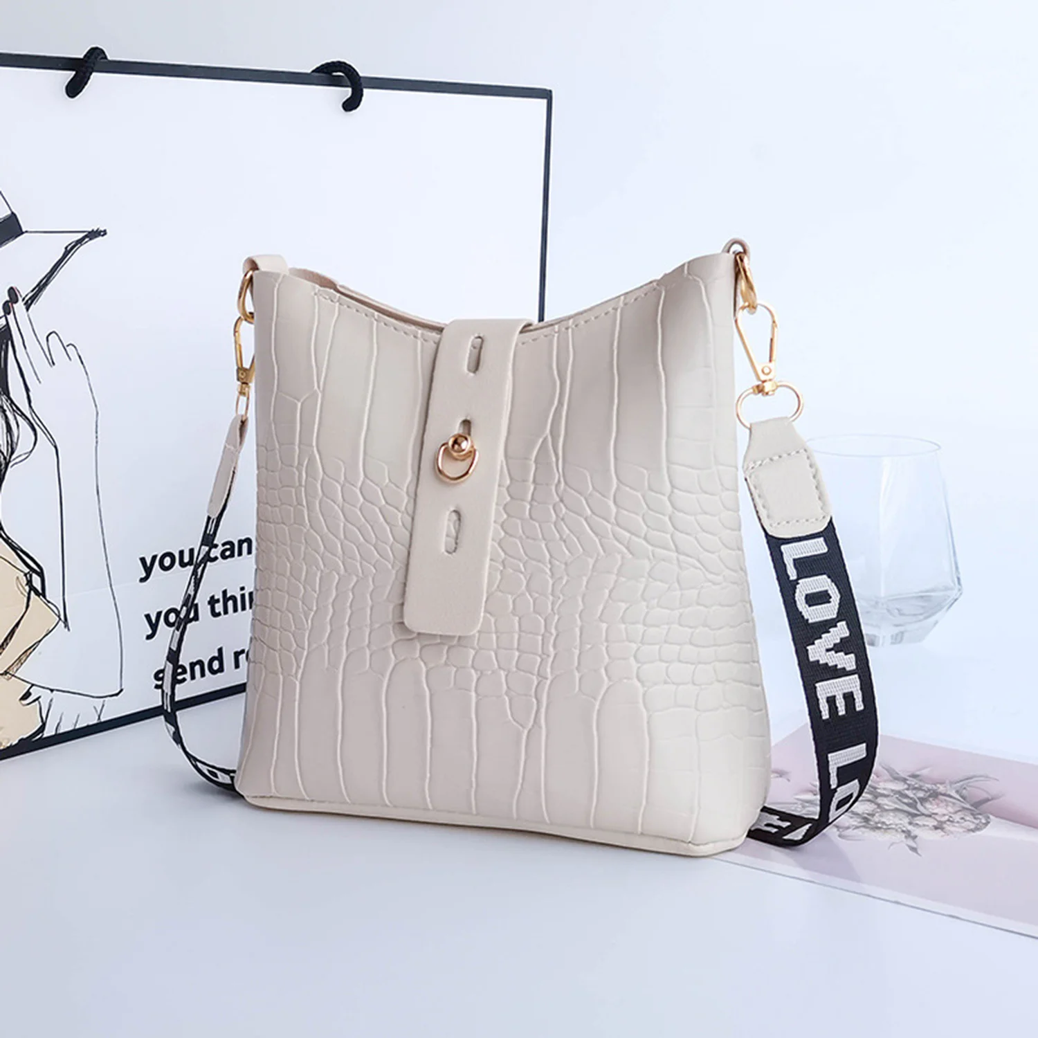 

Crocodile Messenger Bags For Women Luxury High Quality Ladies Handbags Bucket Bag Pu Leather Crossbody Shoulder Bag Female