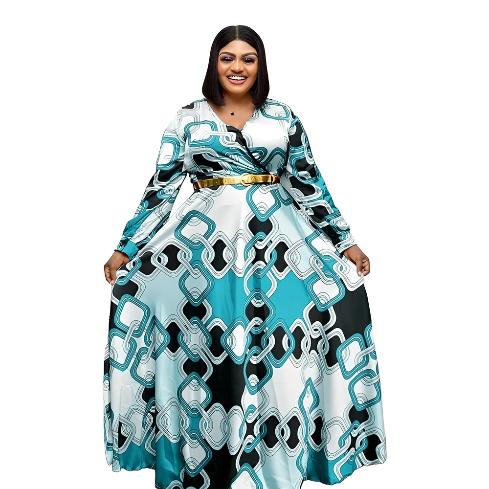 

Женское платье-макси с длинным рукавом, V-образным вырезом