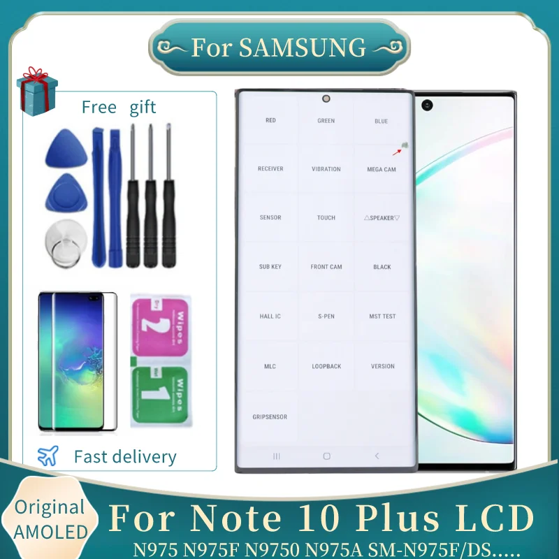 Original AMOLED Note 10 Plus 5G LCD Screen With Frame For SAMSUNG Galaxy Note 10 Plus Display N975F N975W Touch Screen Assembly