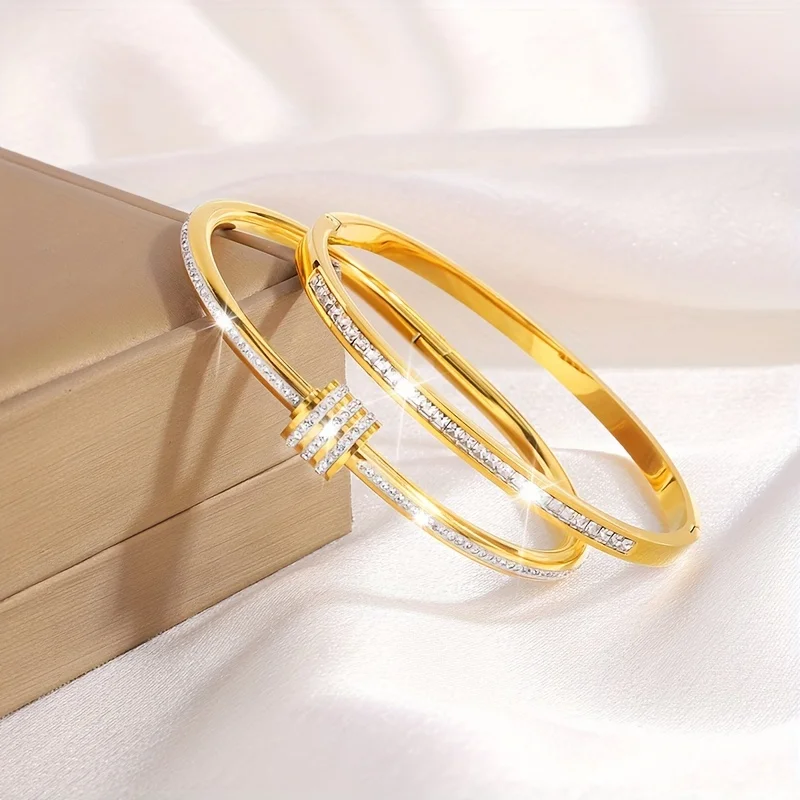 UILZ 2 шт. роскошный штабелируемый браслет из нержавеющей стали женские однорядные