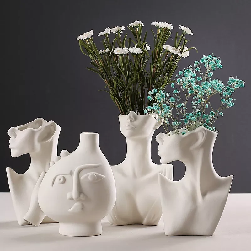 

NEW2023 Nordic Abstract Face Vase Home Decoration Ceramic Dried Flowers Vases Living Room Office Table Plant Pot Home Desk Acces