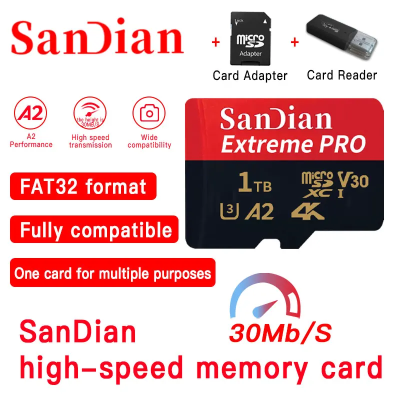 

Class10 High Speed 1TB Micro Sd Tf Card 128GB SD Cards 256GB/512GB Memory Card For Camera Smartphone Adapter Android Phone NEW