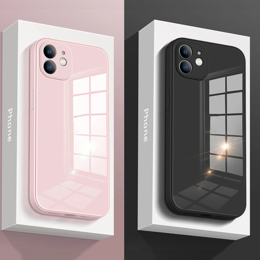 Квадратный чехол для iPhone 13 11 12 Pro Max XS XR Mini X 7 8 Plus SE 2020 из закаленного стекла - купить