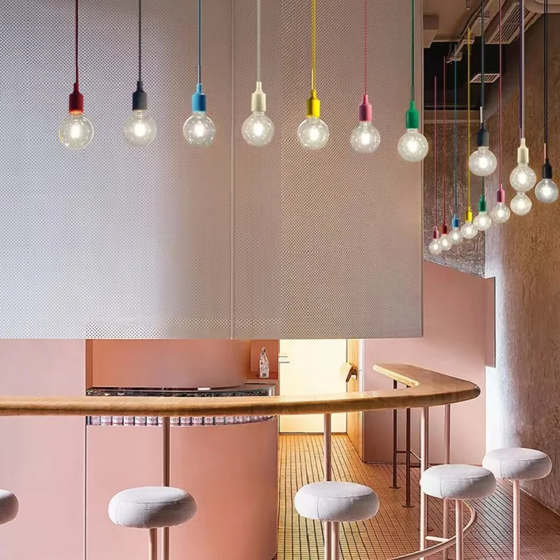 Rainbow Color light Cap Clothing Shop Decoration Lamp Holder Dining Room  LED Lamp  Bulbs Cord Pendant images - 6