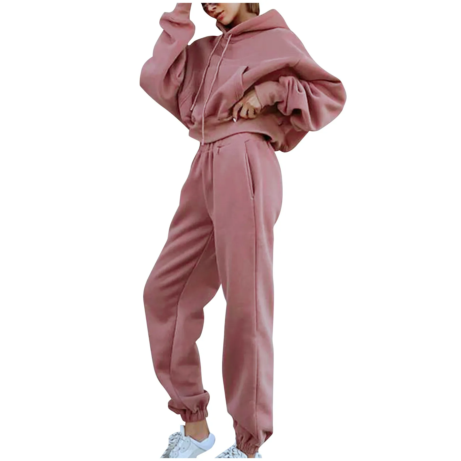 

Women'S Casual Solid Color Long Sleeved Hoodie Trousers Sweatershirt Sports Suit Aesthetic Clothes Sweatshirt Hoodie Sweater Top