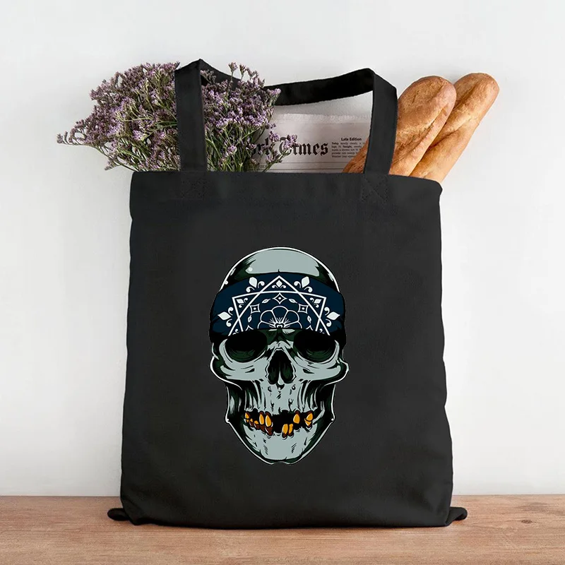 

Girl Tote Bag Skeleton Print Shopping Bag Student Friend Reusable Shopper Bag Women Fashion Travel Eco Bags Female Cloth Bag