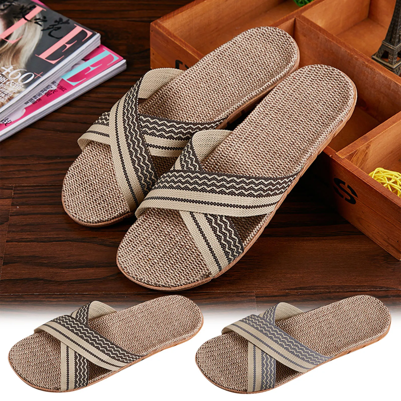 

Mntrerm New Summer Men Flax Flip Flop Canvas Linen Non-slip Designer Flat Sandals Home Slippers Man Fashion Slides Straw Shoe