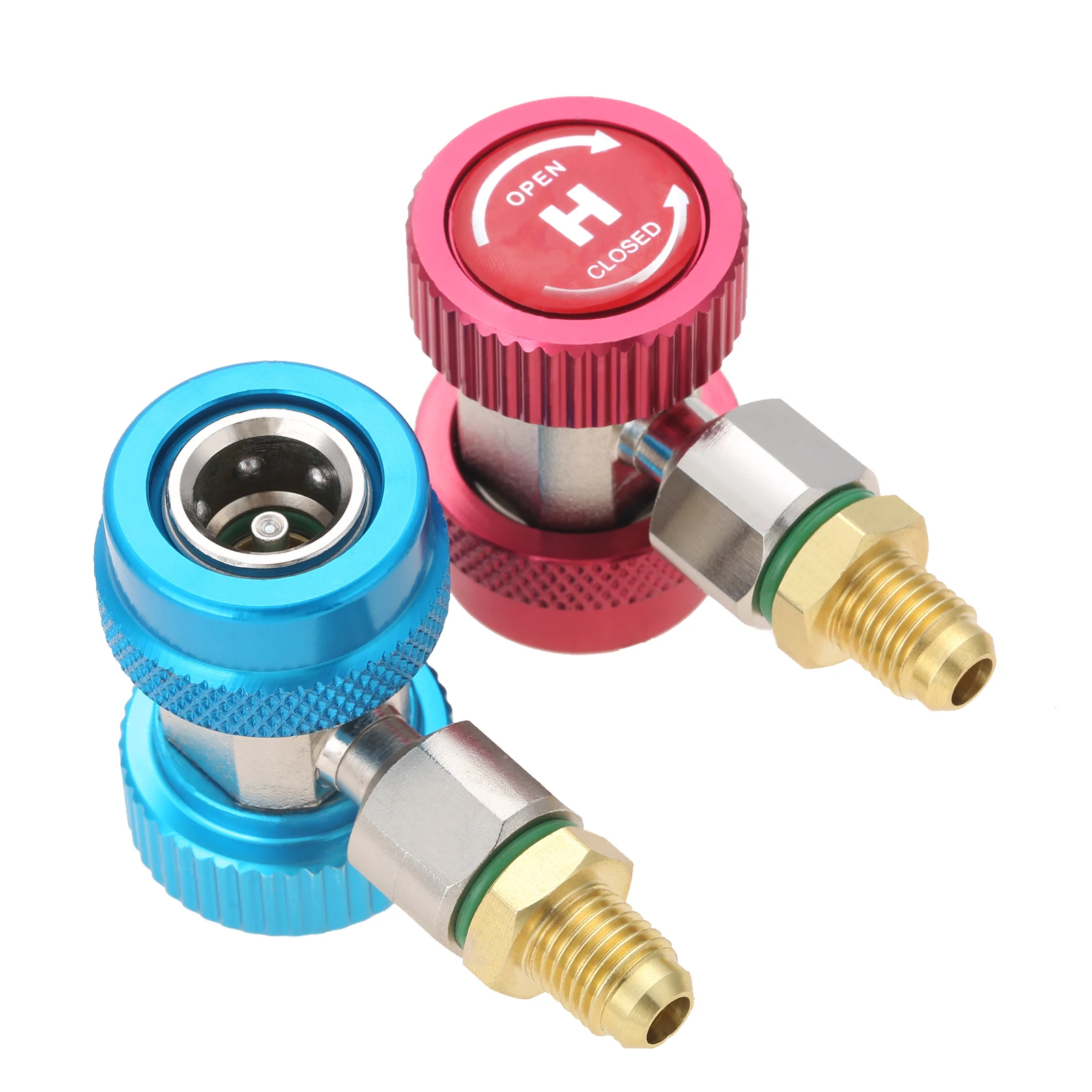 

Yetaha 2Pcs High Low R134A Quick Coupler Set Brass Adapters Car Air Conditioning Refrigerant Adjustable 1/4" SAE Manifold Gauge