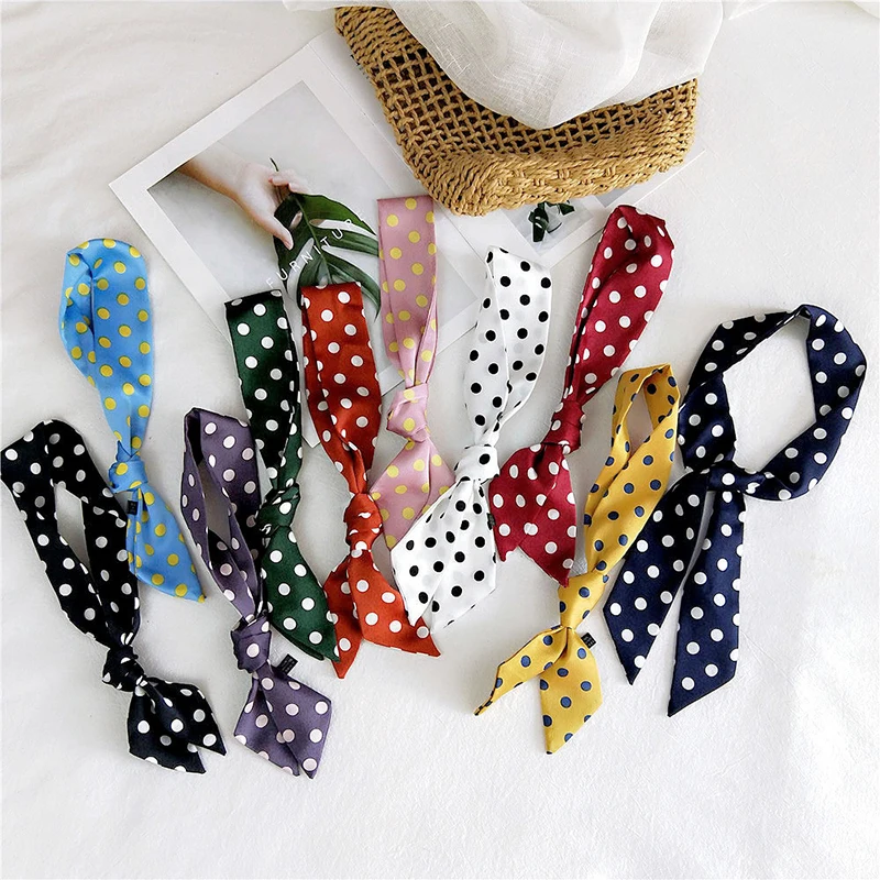 

2022 Polka Dot Small Satin Silk Scarf Women's Narrow Neckerchief Korean All-match Fashion Decorative Bag Belt Hair Bands