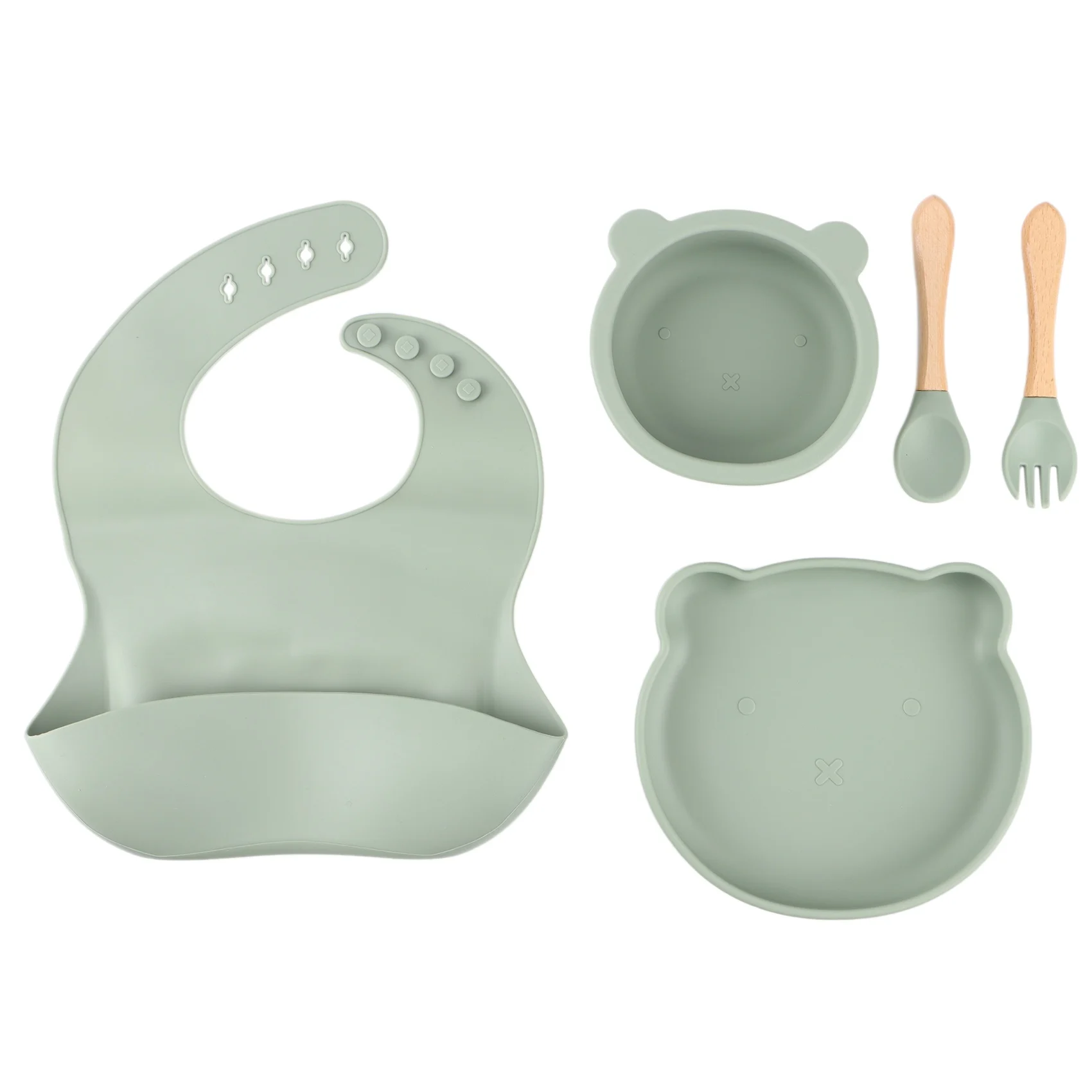 

Children's Forks and Spoons Bear Bowl Dinner Training Complementary Silicone Food Plate Feeding Kids Plate Set 2