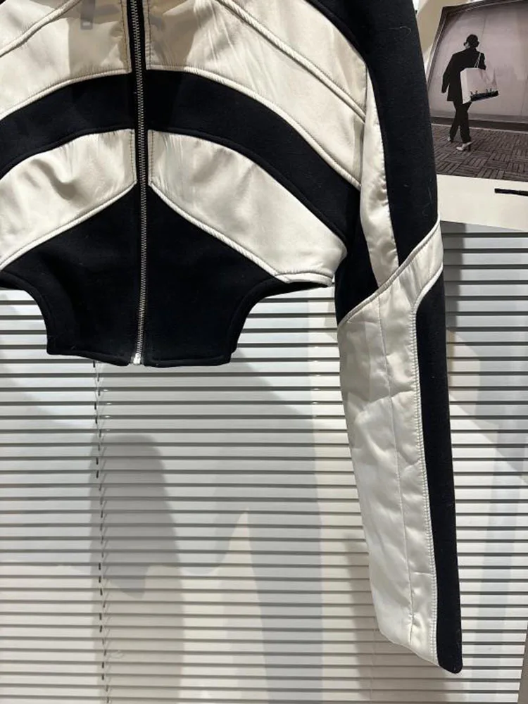 Женская свободная куртка-водолазка DEAT тонкая куртка контрастных цветов с