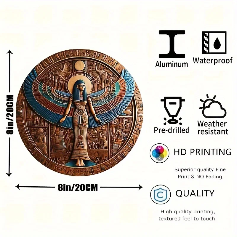 Постер из алюминия Wing Guardian для египетской богини Круглый 2D Настенный декор 8