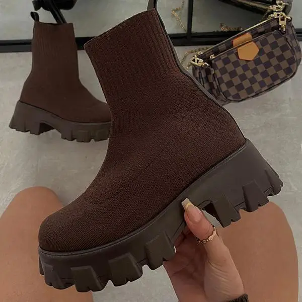 Autumn Winter New Couple Socks Shoes Women Thick-soled Casual Large Size Net Red Knitted Short Boots Women Botas De Mujer 2023 images - 6