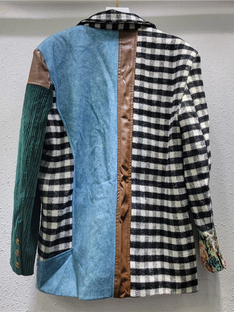 Женский блейзер в клетку DEAT модный Блейзер составного кроя с отложным воротником