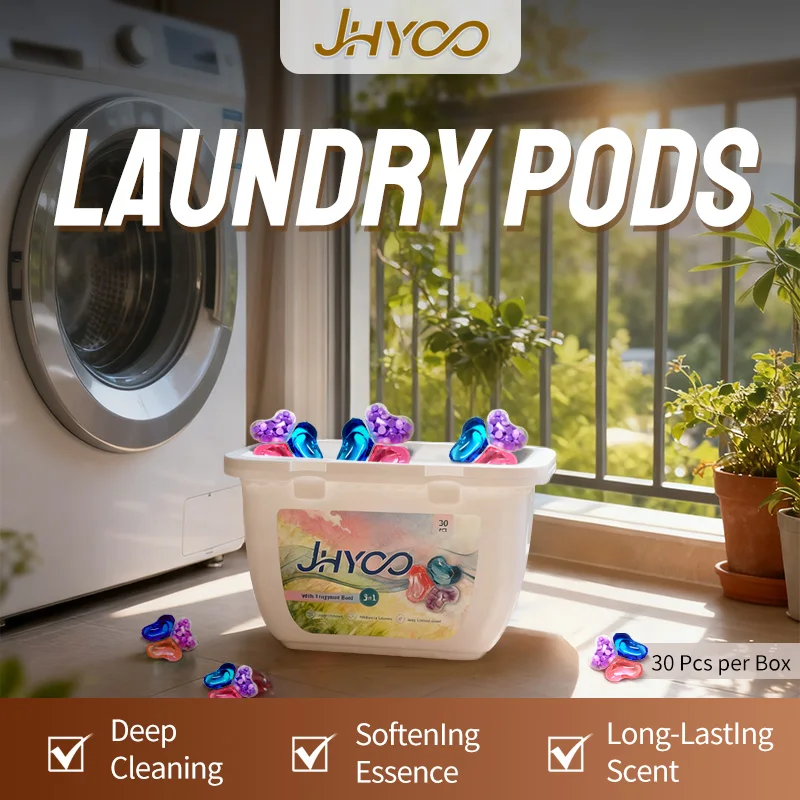 Фото Капсулы для стирки JHYOO, 30 бусин в коробке, многофункциональные прочные капсулы для моющего средства, глубокая очистка, стойкий аромат для домашнего общежития №1