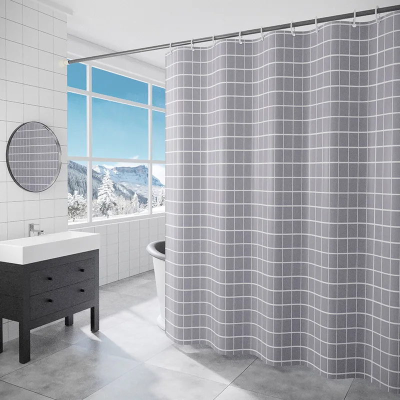 

Soft Plaid Bath Curtain Geometric Modern Shower Curtains Waterproof Polyester For Bathroom with 12pcs Plastic Hooks