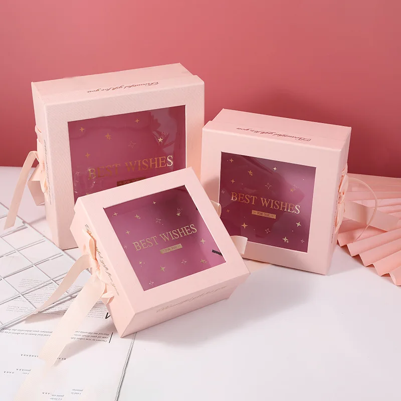 

Цветочные подарочные упаковочные коробки с прозрачным окном из ПВХ, прозрачные картонные упаковочные коробки с цветами, товары, коробка на ...