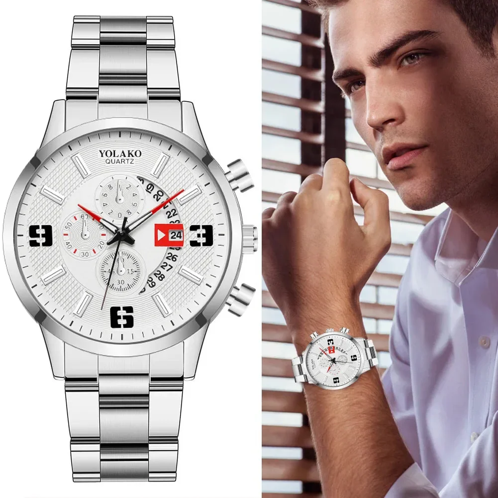 Часы наручные мужские кварцевые модные спортивные из нержавеющей стали с