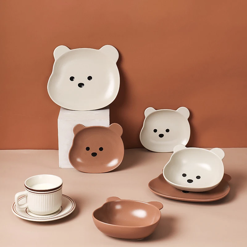 

Kawaii Bear Shape Cat Bowl Dog Food Water Container Ceramics Cute Anti-overturning Feeder Plate For Puppy Kitten Pet Supplies