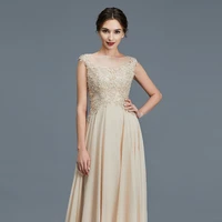 elegant champagne mother of the bride dress o neck cap sleeve lace applique zipper back a line formal wedding party evening gown