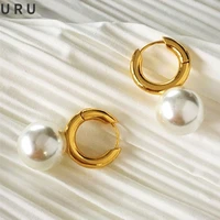 trendy jewelry round white pearl earrings popular style hot sale round circle golden plated elegant women earrings for party