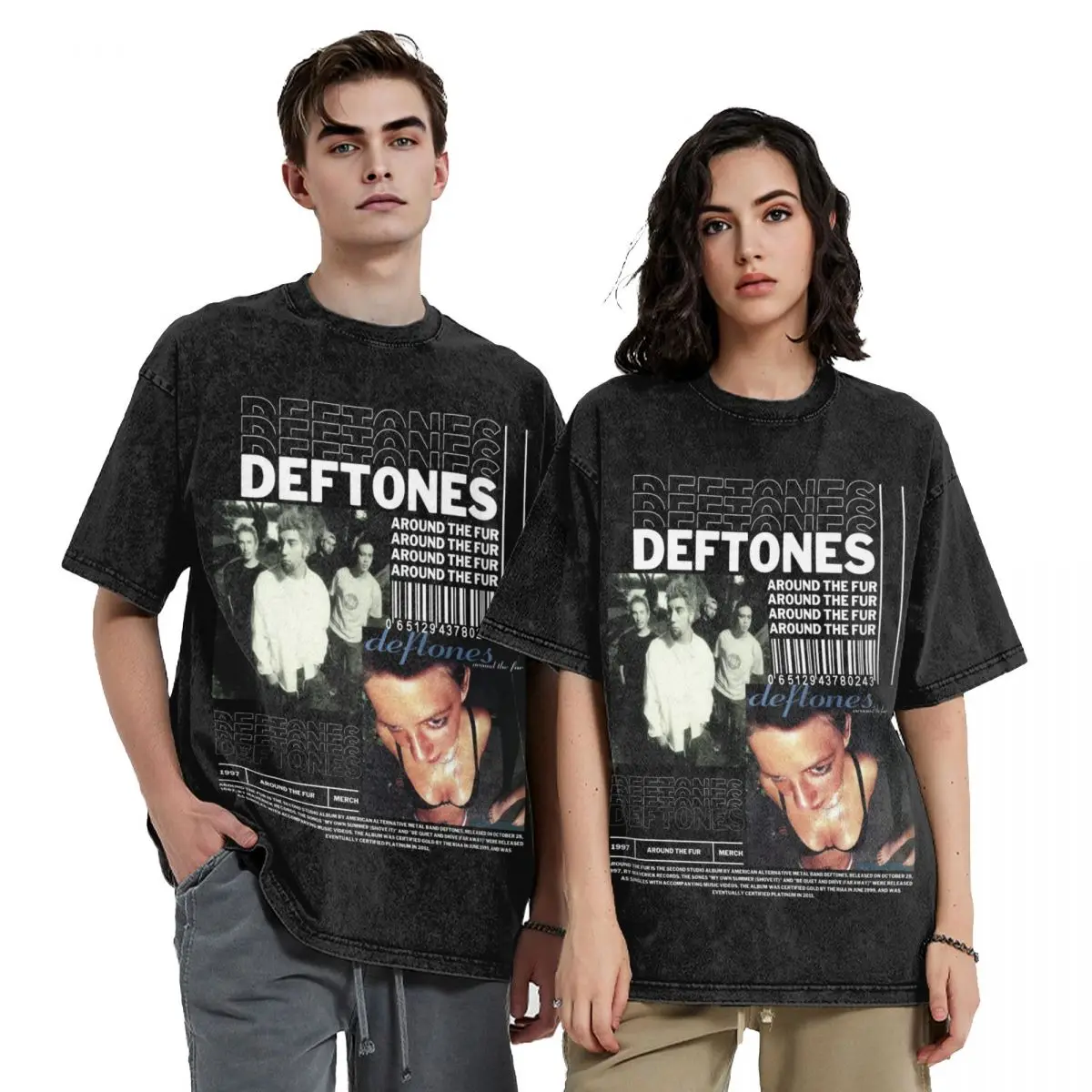 Мужская и женская футболка из меха Deftones Винтажная в стиле оверсайз