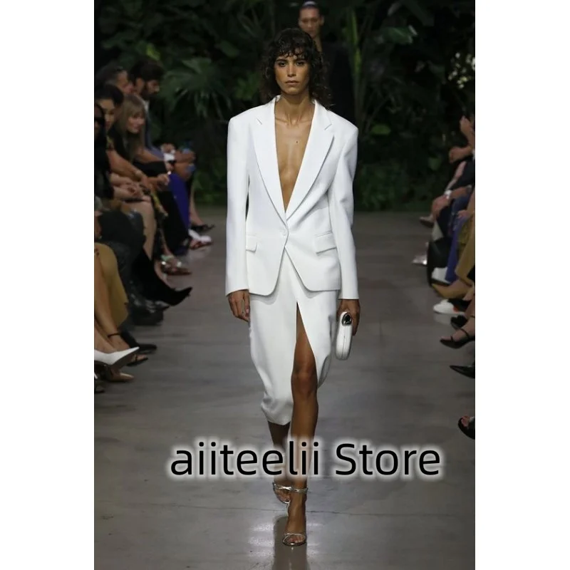 Women's 2-piece Suit Fashionable Solid Color Casual Single Breasted Deep V-neck Slim Fitting Suitable for Business Elegant 2023