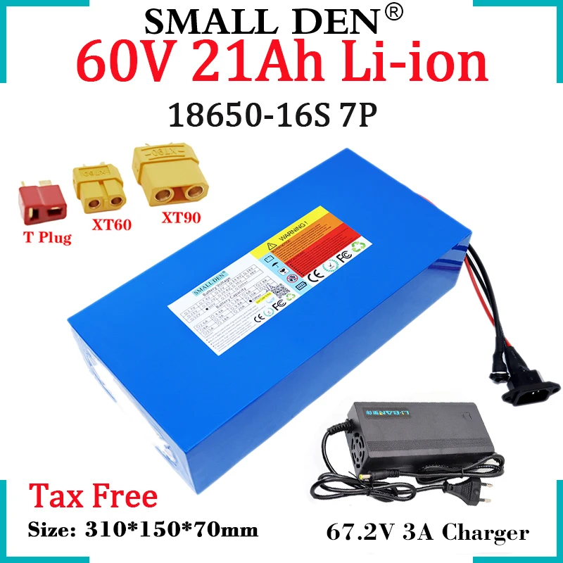 

New 60V 21Ah 16S7P 18650 Lithium Battery Pack 1000-2500W High Power For E-Bike Scooter Motorcycle Li-ion Cells+67.2V 3A Charger