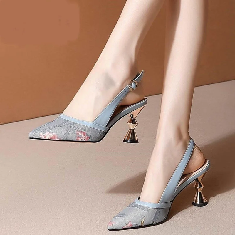 

Fashion Shallow Mouth Sandals Women 2022 Summer New Fashion Flowers Sexy Pointed Toe Buckle High-heeled Women's Shoes