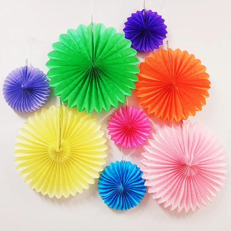 

5pcs 20cm 25cm 30cm Colorful Tissue Paper Fans Wedding Hanging Decor Cut-out Paper Wheel For New Year Birthday Party Supplies S2