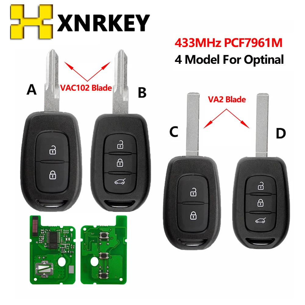 XNRKEY Remote Key Fob for Renault Sandero Megane Duster Logan 2016 2017 433MHz PCF7961M/ID4A With Uncut VAC102/VA2 Blade Car Key