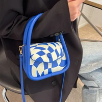 contrasting geometric pu leather handbag designer cute shoulder purse daily girls crossbody bag high quality lipstick bag female