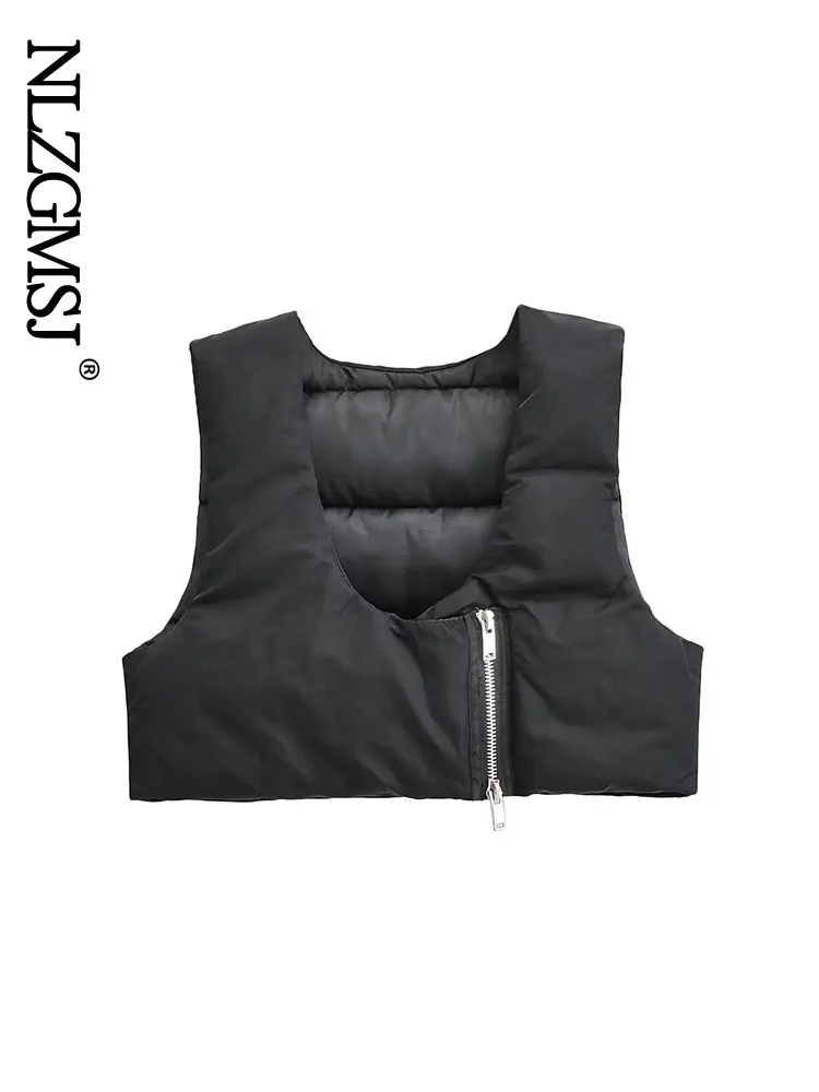 

Nlzgmsj Winter Short Jacket Parka Vest Jacket Women Fashion Streetwear Hip hop Vest Sleeve Zipper Jacket Coat 202208