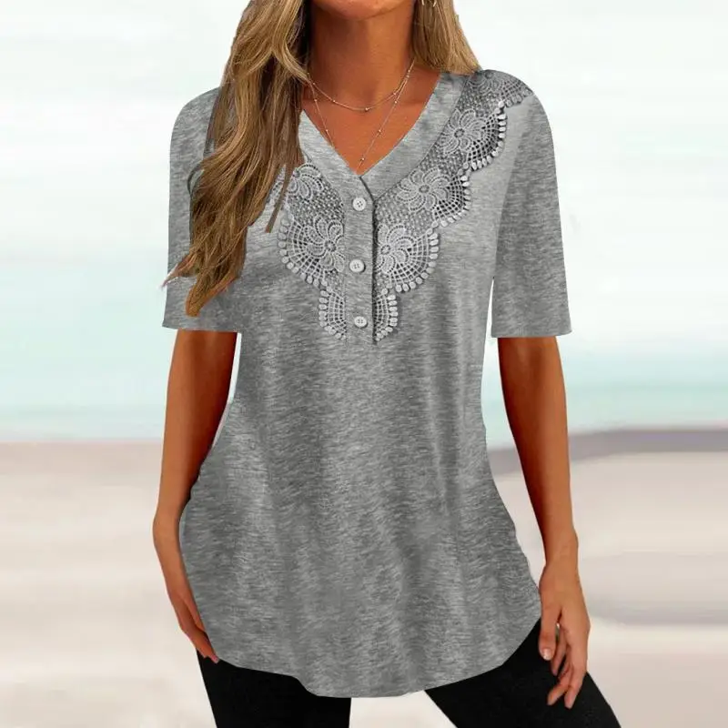 Женский однотонный топ с коротким рукавом и V-образным вырезом