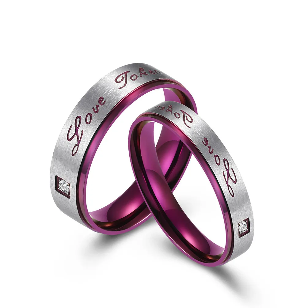 

Purple Titanium Steel Couple Ring Love Foren Zircon Tail Ring Engagement Ring