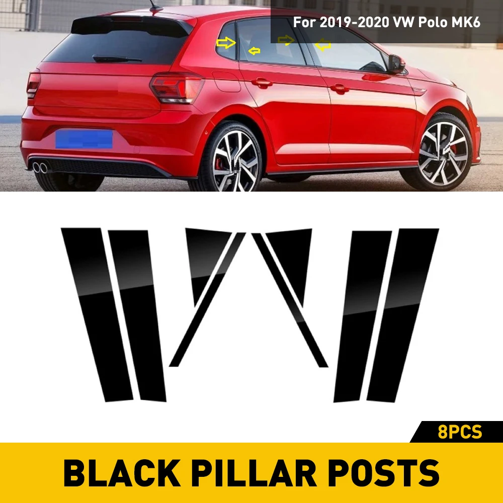 8 шт. черная накладка на столб для окон VW Polo MK6 2019 2020 аксессуары пленка окно с
