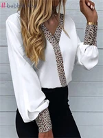 bubblekiss spring summre women blouses fashion all match leopard print stitching long sleeve blouse casual pullover top tee