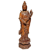 wooden fortune praying kwan yin guanyin quan statues wood sculpture decor lotus