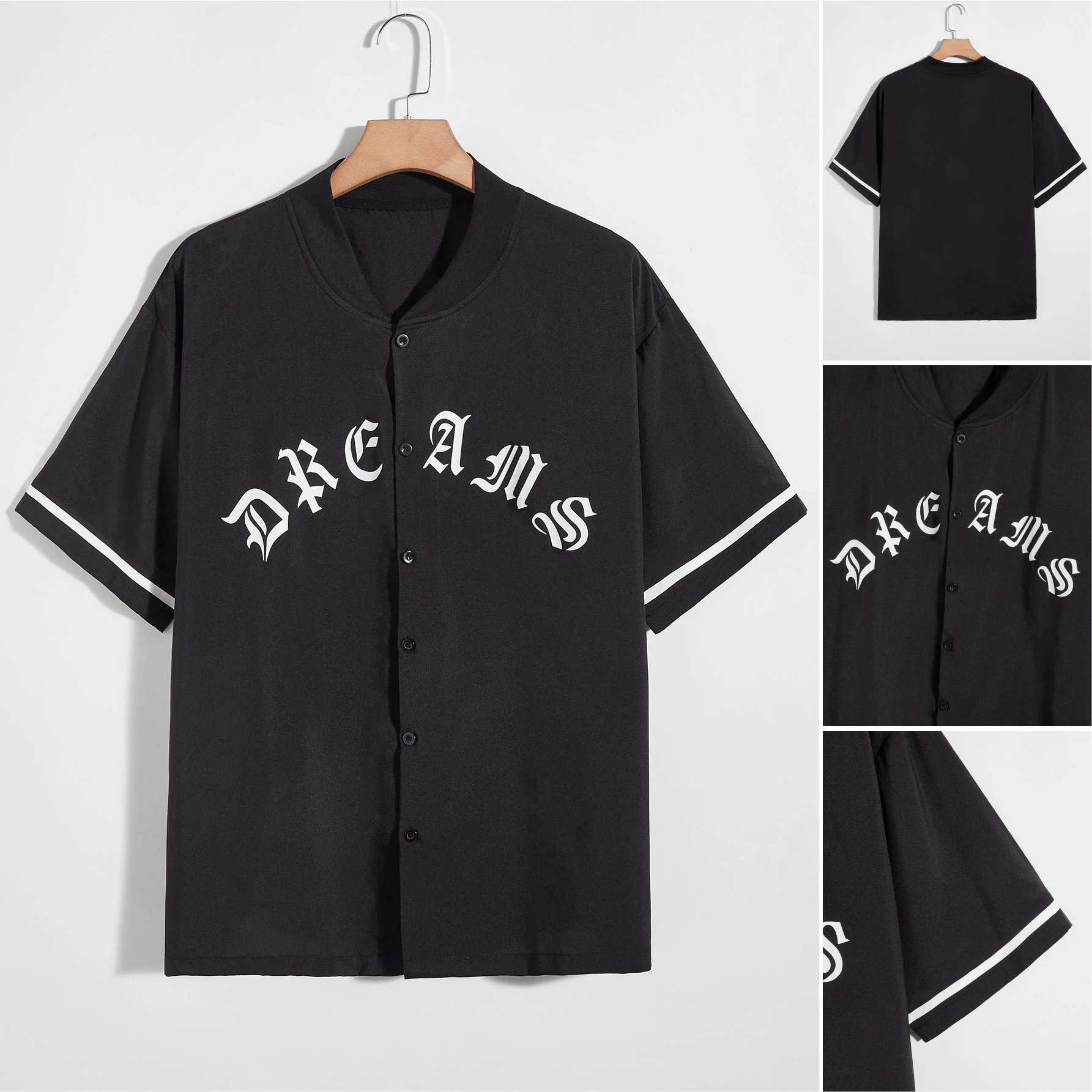 Мужская бейсбольная Униформа с коротким рукавом Черная рубашка принтом надписи