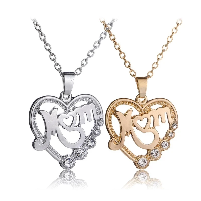 Fashion Mom Letter Necklace Women Summer Bling Diamond Heart Pendant Clavicle Chain For Mother’S Day Birthday Gifts |