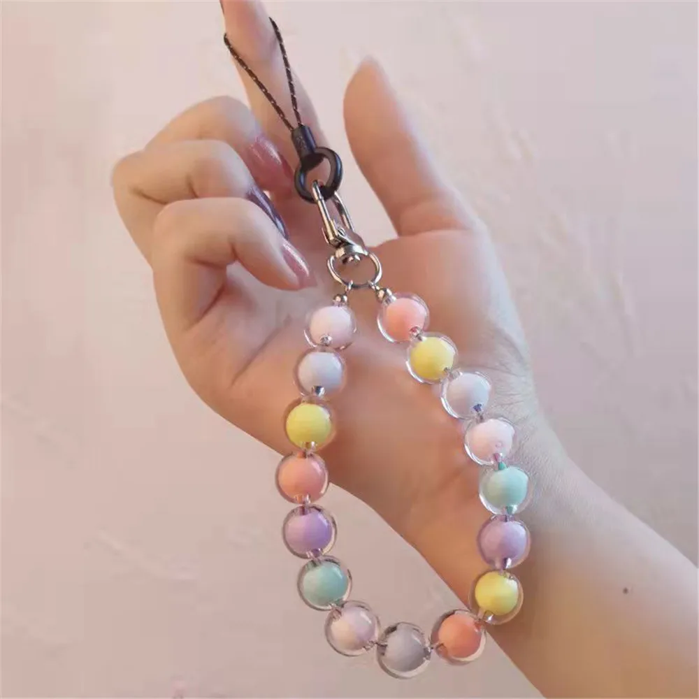 

Macaron Crystal Beads Mobile Phone Chain Straps Anti-Lost Lanyard For Women Jewelry Mobile Phone Chain Wrist Strap Rope New