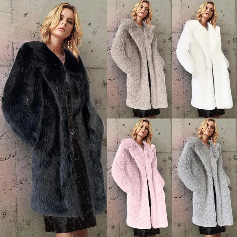 Faux Fur Winter 2022 Women's Long Toka Suit Collar Coat Artificial Fur Warm Outwear