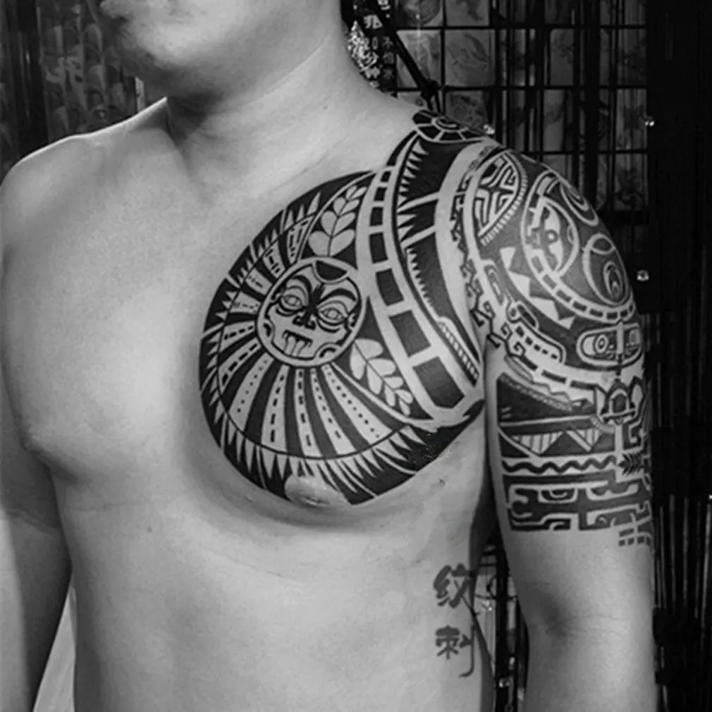 Наклейка с татуировкой на плечи и грудь устойчивая к солнцу наклейка крутая