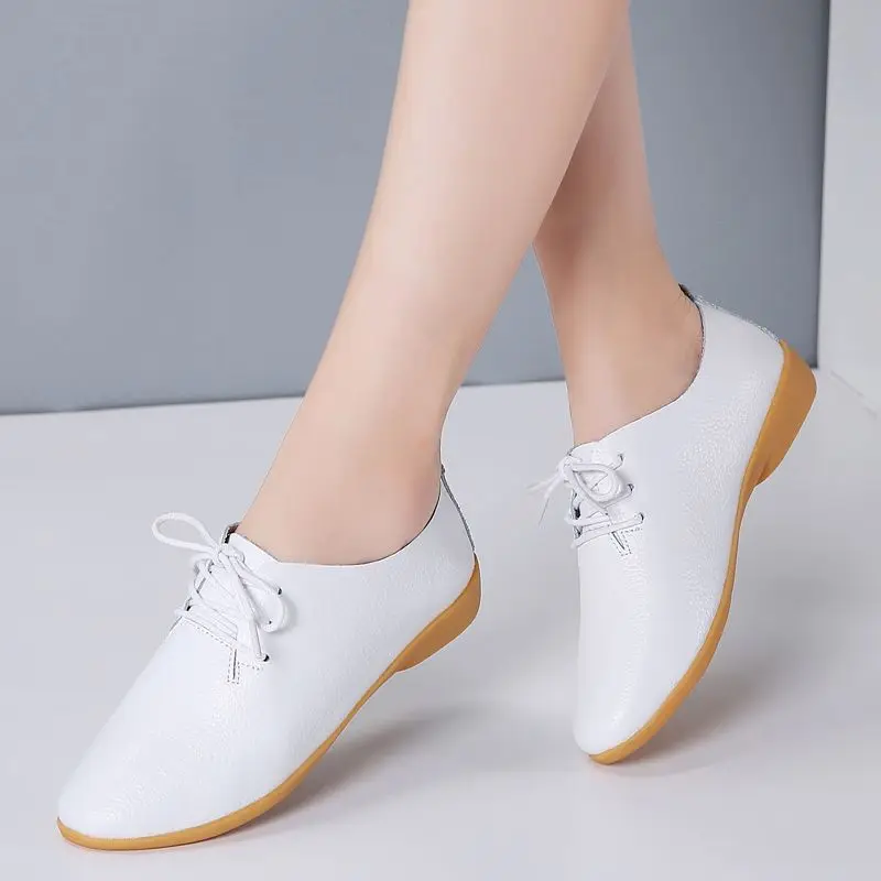 Shoe woman Summer 2023 Split Leather Flat  Shoes Plus Size 41 Women's Casual Lace Up Moccasins Female Footwear Outdoor