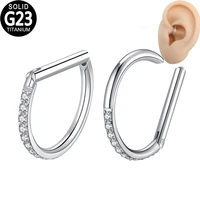 g23 titanium nose ring d shape zircon hinged segment ear piercing cartilage tragus helix septum earrings nose studs jewelry