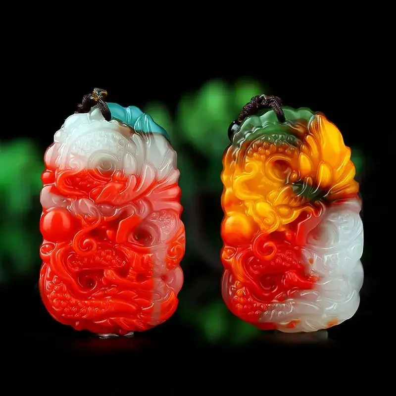 Красочная подвеска в виде Нефритового дракона Мужская красочная Золотая нефрита