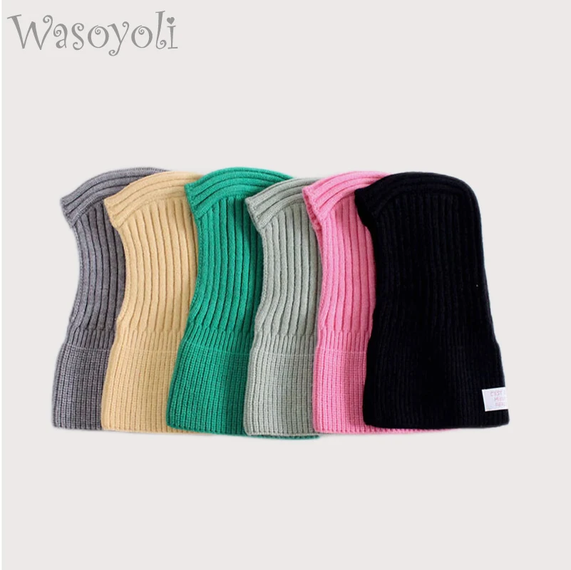 

Wasoyoli Kids Hats Scarf One -piece- Cap Colorful Knitted Winter Warm Infant Caps solid Color Cute Baby Headgears