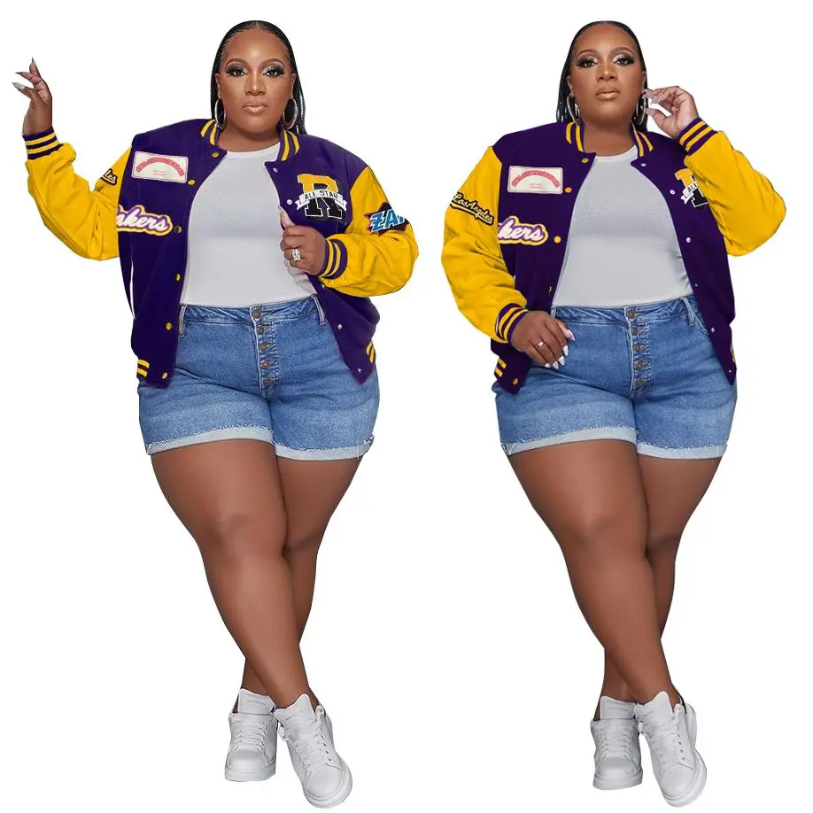 Plus Size Women Baseball Coat Patchwork Letter Jacket 2023 Spring Female Designer Jackets Lady Fall Fashion Coat Wholesale
