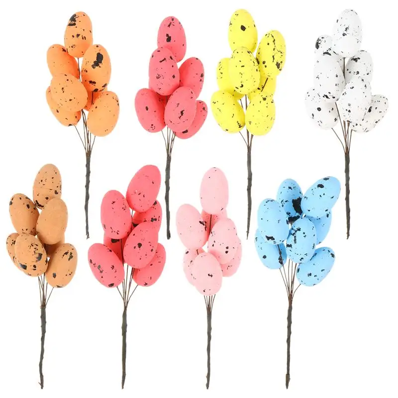 

8pcs Easter Egg Tree Branch Colorful Painting Foam Eggs Simulation Flower Bouquets Wedding Festival Party Easter Decoration